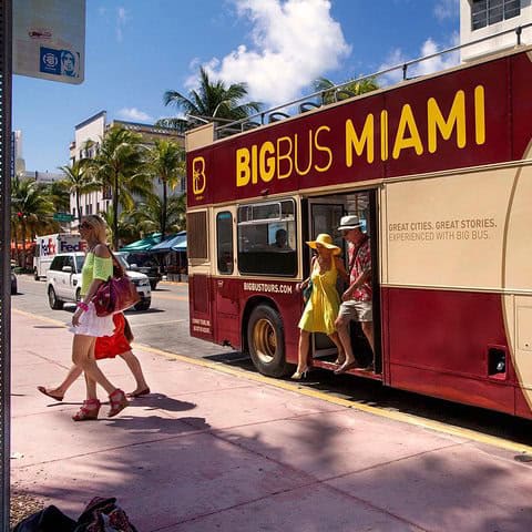 Visitors exploring Miami at their own pace on the Miami Big Bus Discover Hop-on Hop-off Tour.
