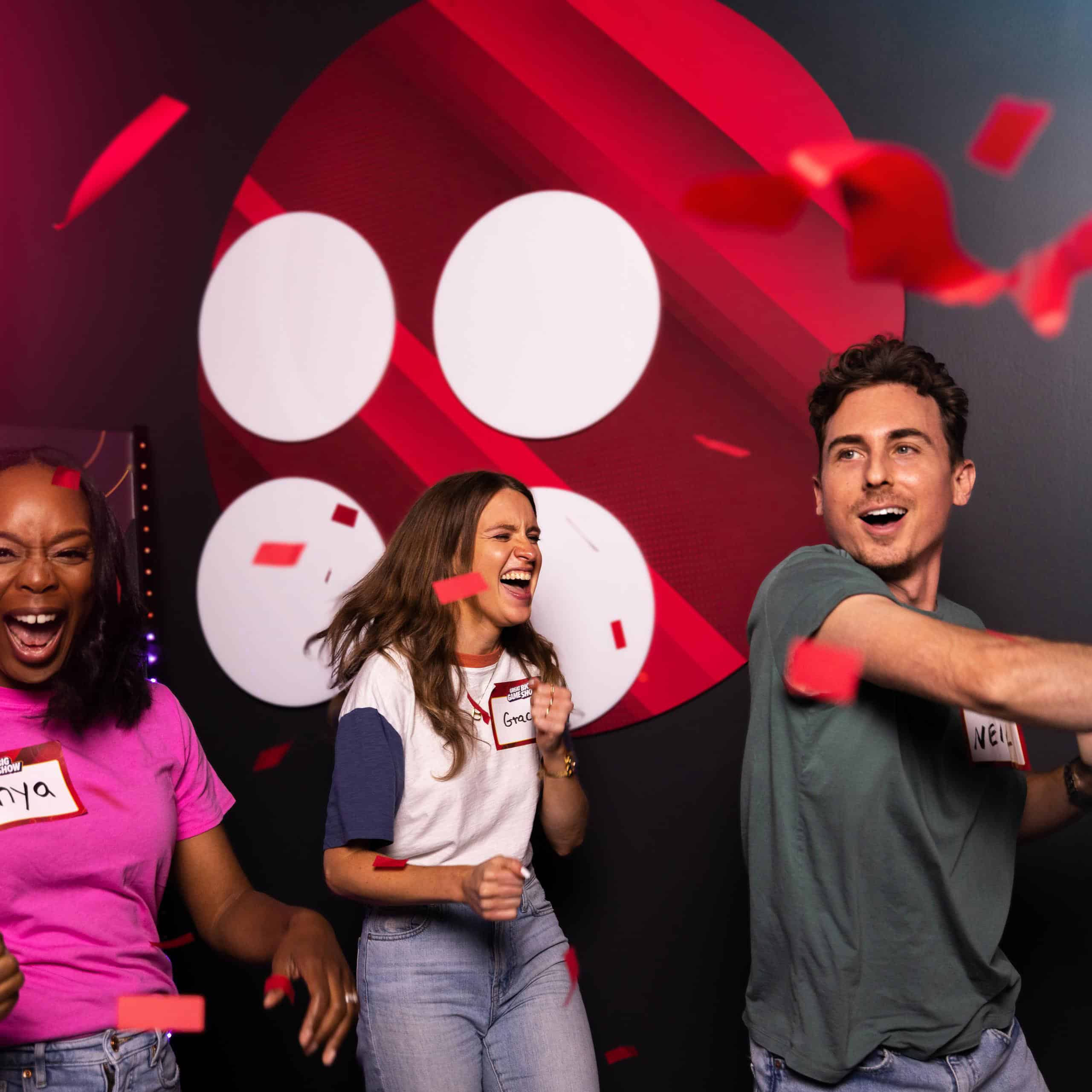 Guests participating in a fun and interactive competition at Great Big Game Show.